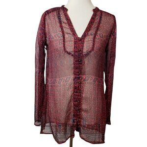 ☀ Converse Womens Red Sheer Floral Pullover Long Sle